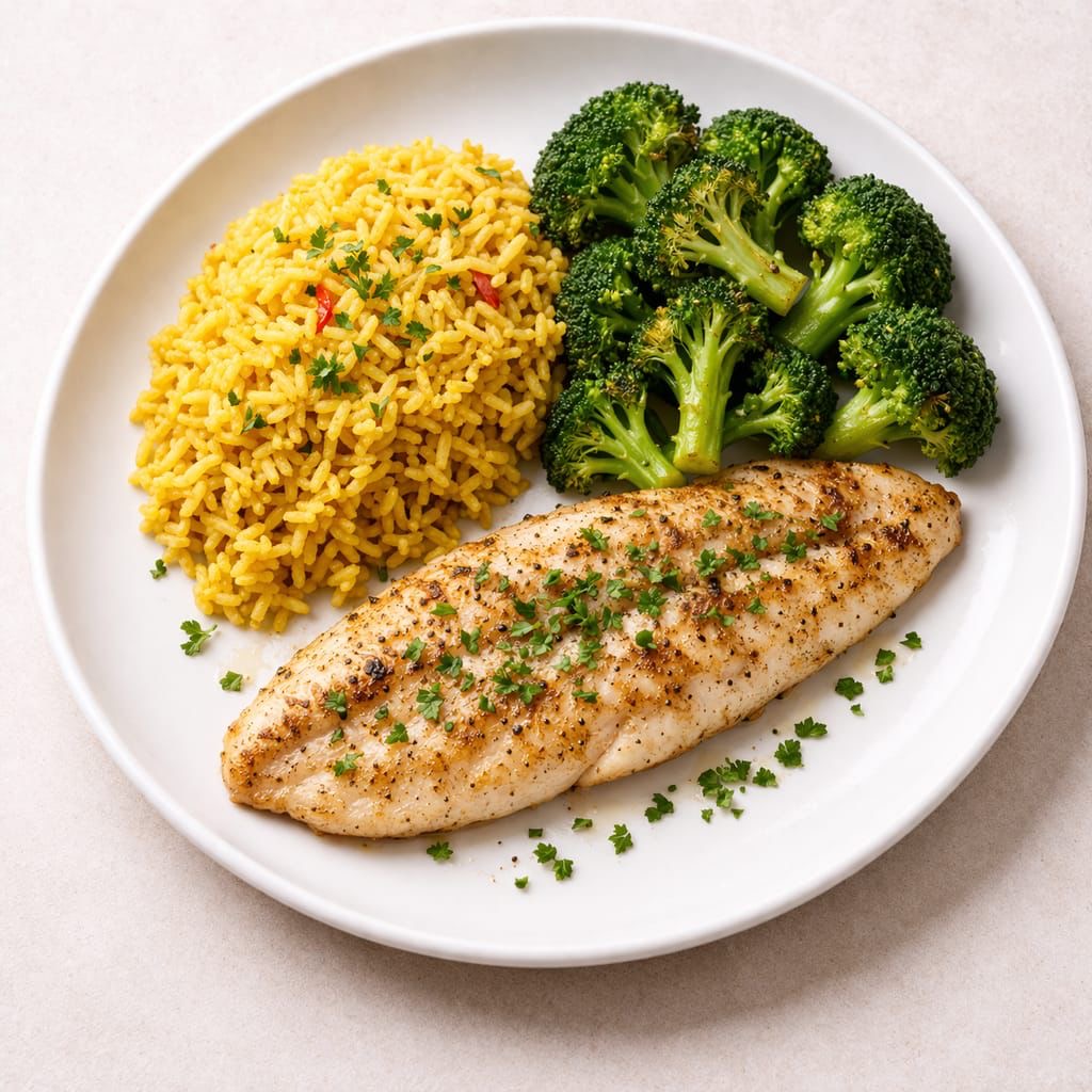 Tilapia with Broccoli and Yellow Rice 500 G